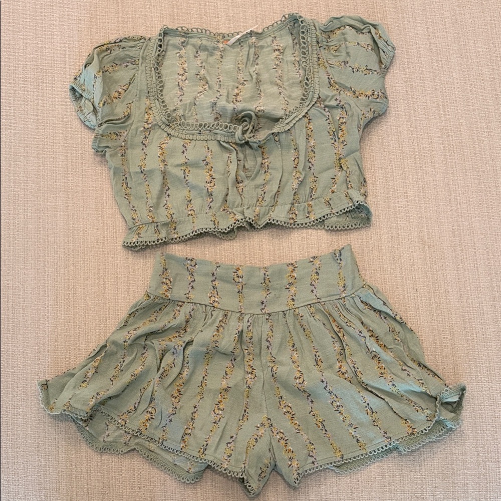 Free People Textured Knit Set in Sage and Multicolor
